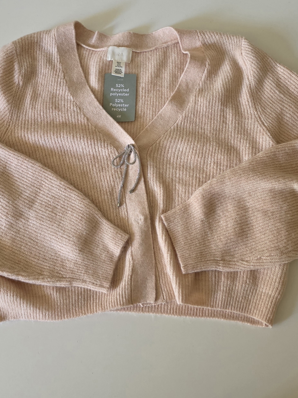 NWT H&M Light Pink Cropped Tie-Front Cardigan, Size M